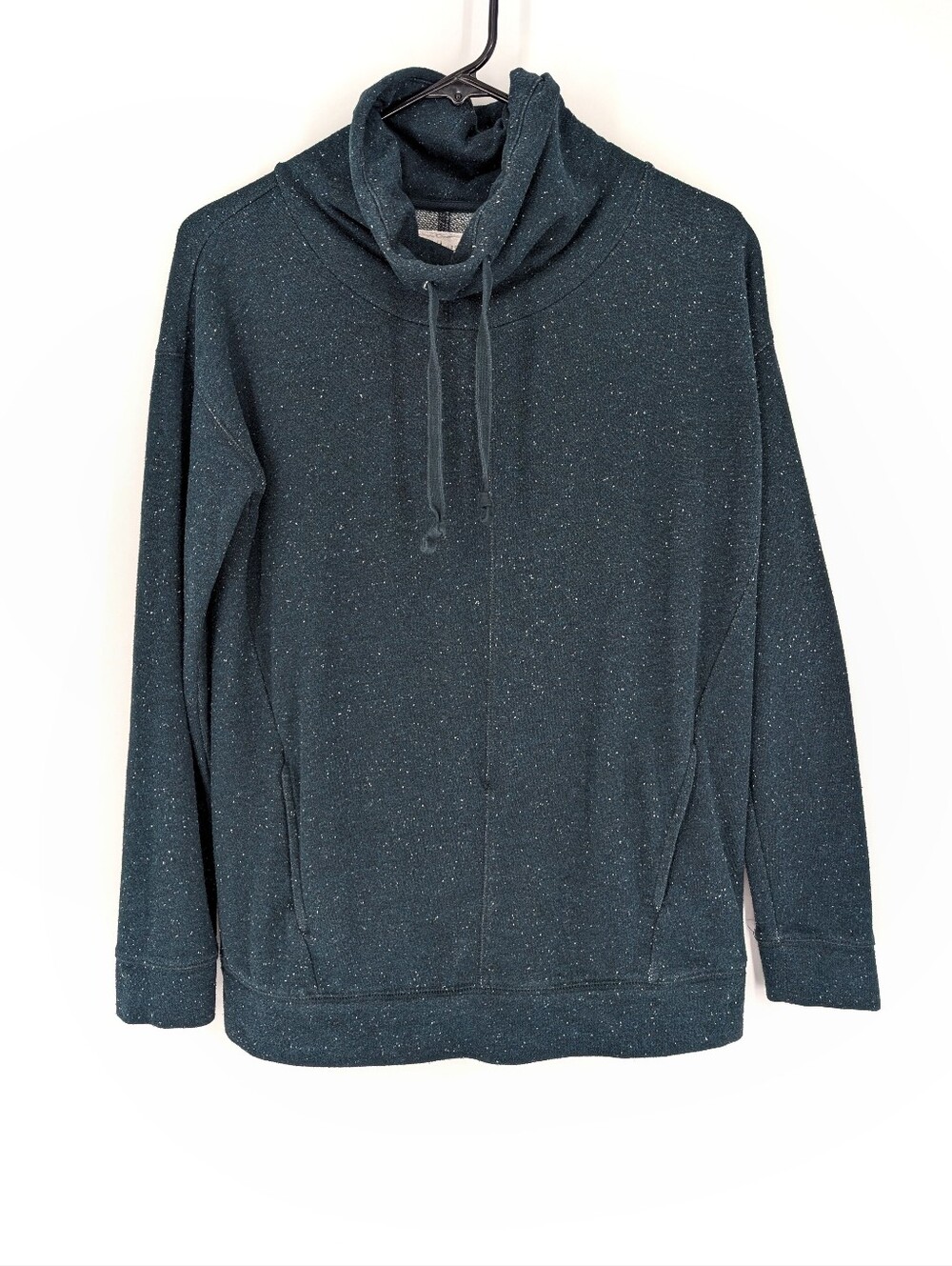 Lou & Grey Cowl Mock Neck Pullover Sweatshirt Speckled Green XS